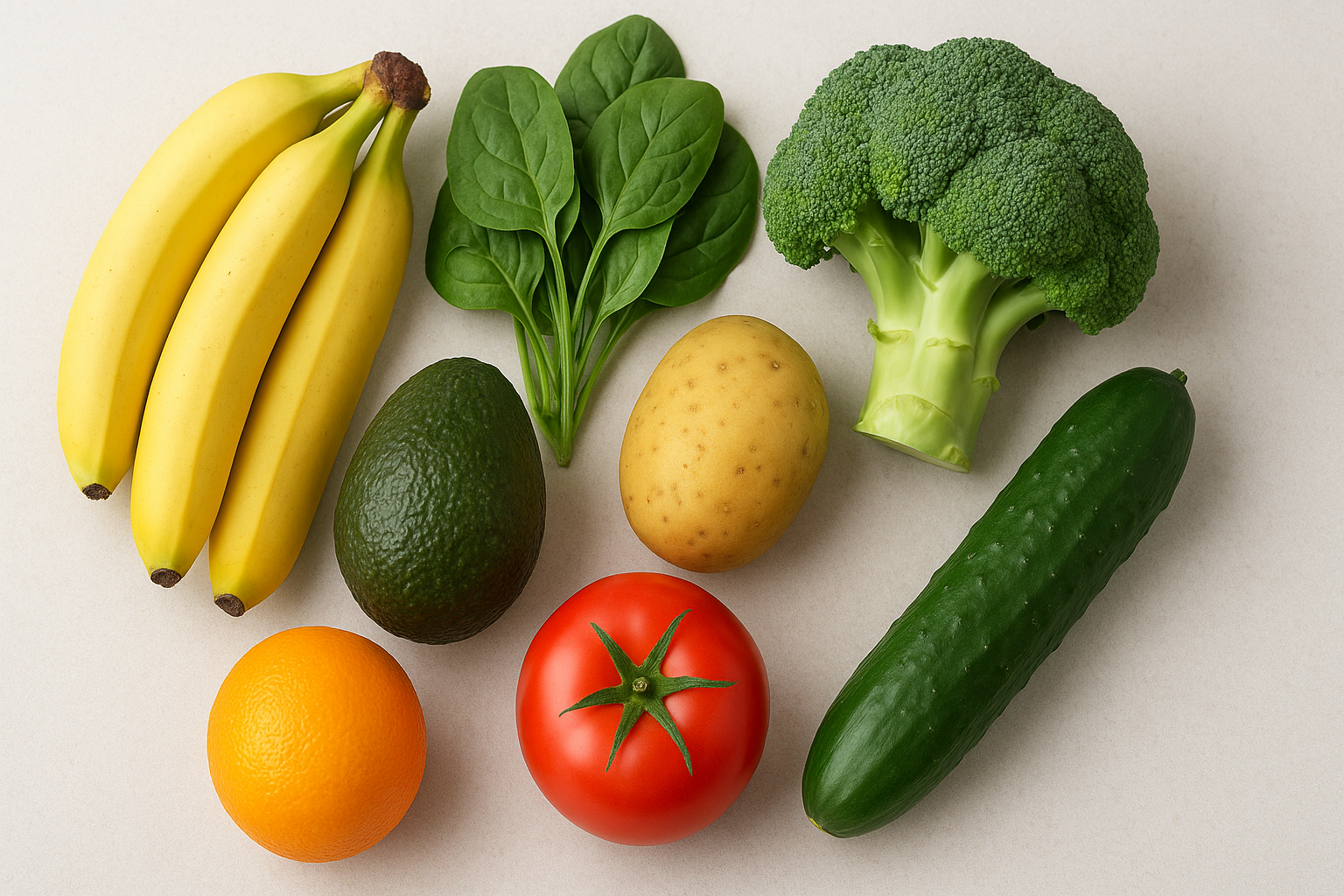 Frisches Gemüse und Obst reich an Kalium und Magnesium für die DASH-Diät