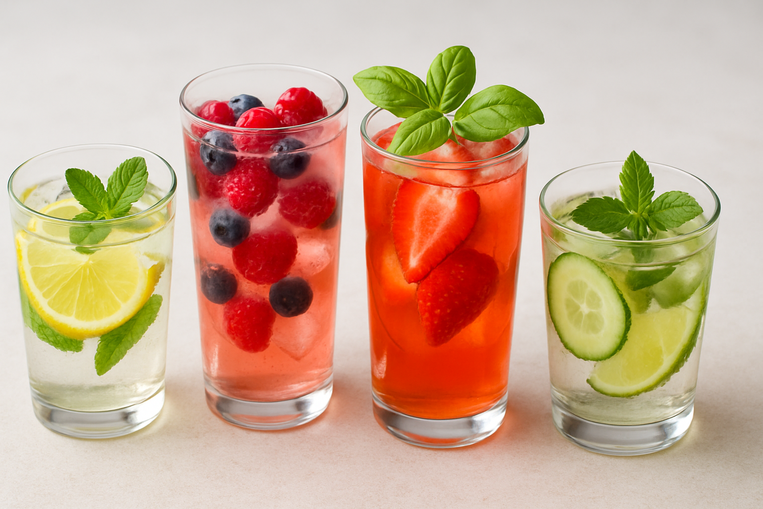 Gesunde alkoholfreie Getränke mit Früchten und Kräutern