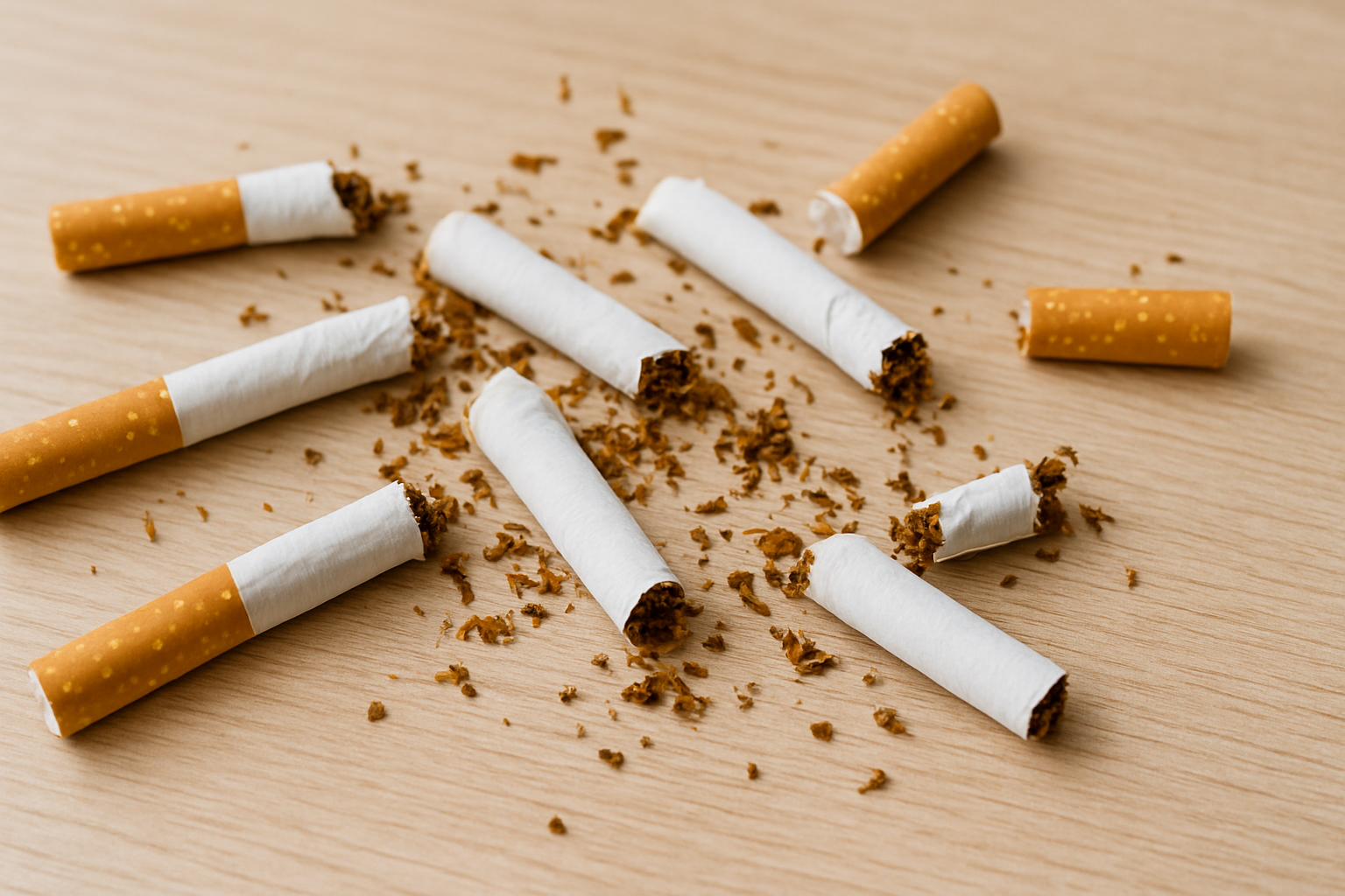 Zerbrochene Zigaretten symbolisieren den erfolgreichen Rauchstopp