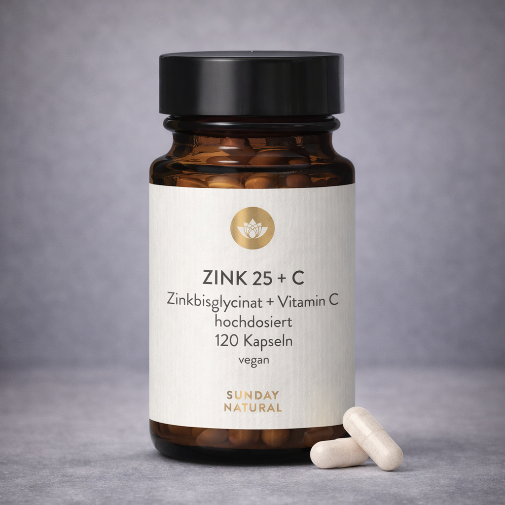 Sunday Natural Zink 25 mg + Vitamin C – Kapseln (Produktbild)
